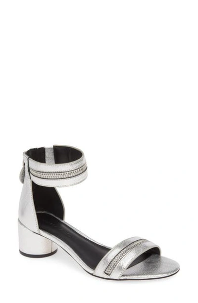 Rebecca Minkoff Ortenne Zipper Metallic Leather Sandals In Silver