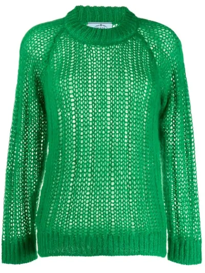 Prada Open-knit Jumper In Green