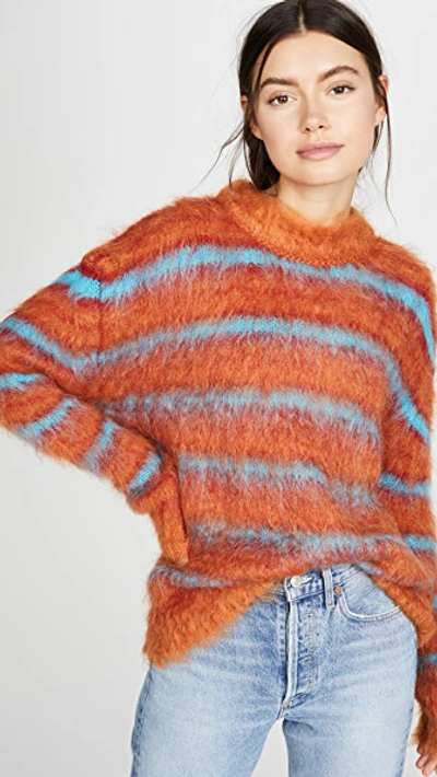 Marni Striped Mohair Blend Knit Sweater In Orange