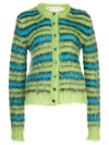 Marni Striped Brushed Mohair-blend Cardigan In Green