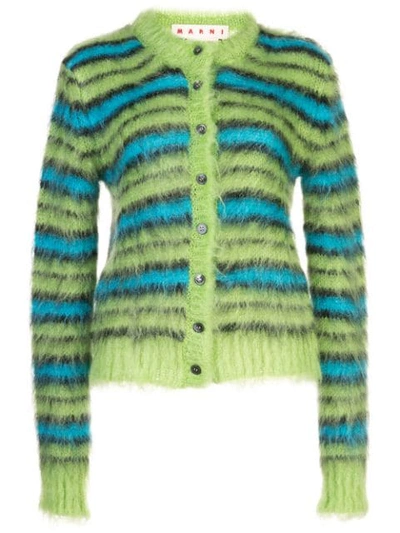 Marni Striped Brushed Mohair-blend Cardigan In Green
