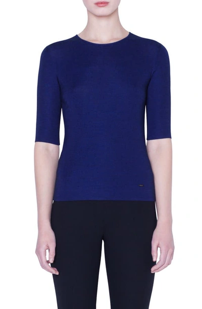 Akris Cashmere-silk Fil A Fil 1/2-sleeve Sweater In 974-enzian-black