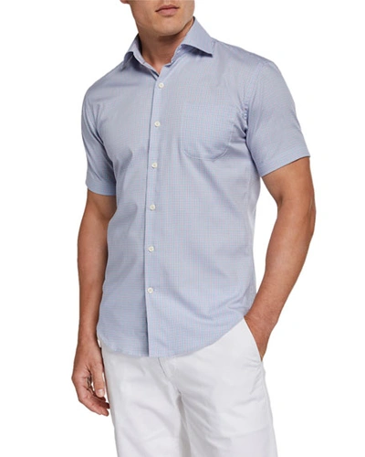 Peter Millar Men's Short-sleeve Pocket Sport Shirt In Blue