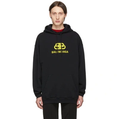 Balenciaga Oversized Logo-print Washed Loopback Cotton-jersey Hoodie In Black