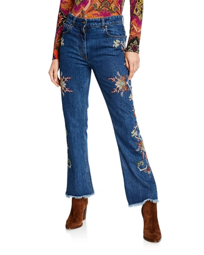 Etro Floral Embroidered Raw-hem Jeans In Light Blue