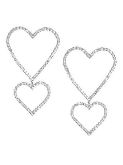 Fallon Double Crystal Pavé Heart Drop Earrings In Rhodium