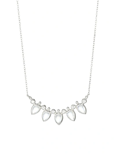 Anzie Women's Bouquet Blue Moonstone, White Sapphire & Rhodium-plated Fan Bar Necklace In Silver