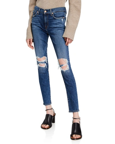 7 For All Mankind The Ankle Skinny-fit Destroyed Jeans In Blue Monday 5