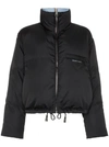 Prada Zip-up Puffer Jacket In Black