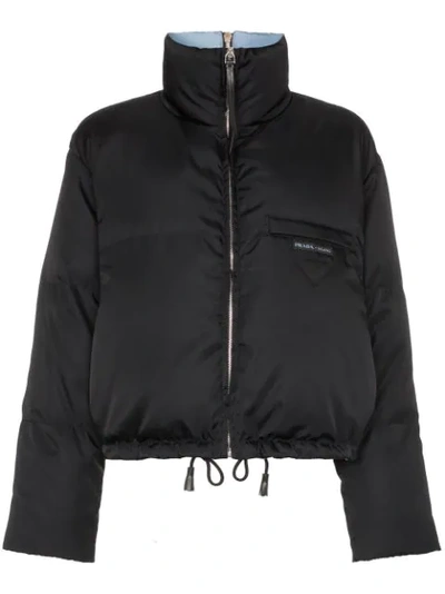 Prada Zip-up Puffer Jacket In Black