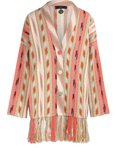 Alanui Fringe Trim Cashmere Blend Jacquard Cardigan In Multicolor