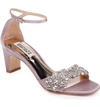 Badgley Mischka Alison Crystal Embellished Ankle Strap Sandal In Soft Lilac Satin