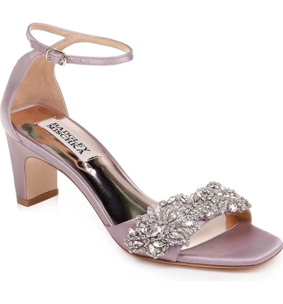 Badgley Mischka Alison Crystal Embellished Ankle Strap Sandal In Soft Lilac Satin
