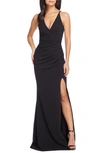 Dress The Population Jordan Ruched Mermaid Gown In Black