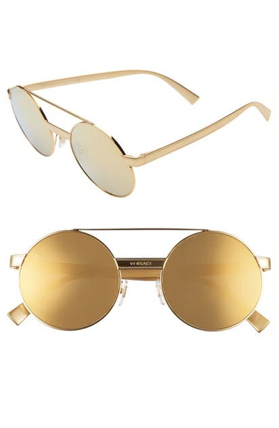 Versace 52mm Mirrored Round Sunglasses In Gold/ Gold Mirror