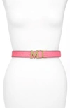 Mcm Logo Embossed Reversible Leather Belt In Sugar Pink
