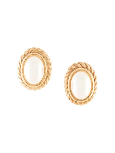 Pre-owned Dior Christian   Faux-pearl Oval Earrings - Gold