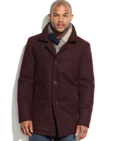 Tommy Hilfiger Wool-blend Melton Walking Coat With Scarf In Burgundy |  ModeSens
