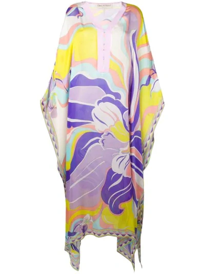 Emilio Pucci Printed Gauze Silk & Cotton Caftan Dress In Blue