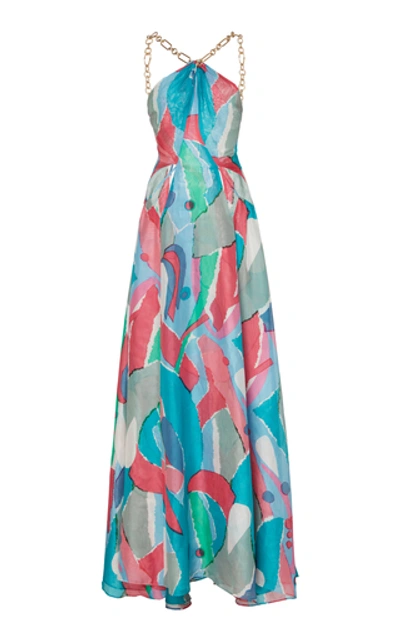 Cult Gaia Althea Chain-embellished Printed Chiffon Maxi Dress In Multi