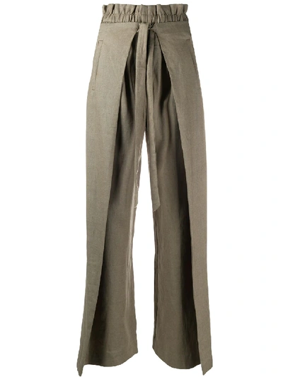 Cult Gaia Pajah Layered Linen Wide-leg Trousers In Green