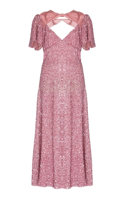 Markarian Ginger Silk Satin-trimmed Sequined Midi Dress In Pink