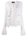 Balmain Sequined Double-breasted Tweed Jacket In White