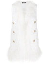 Balmain Feather-trim Double-breasted Vest In White