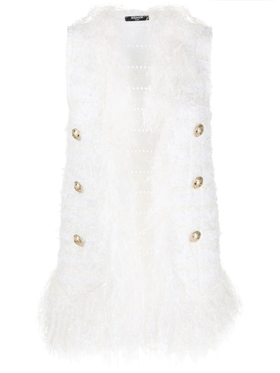 Balmain Feather-trim Double-breasted Vest In White