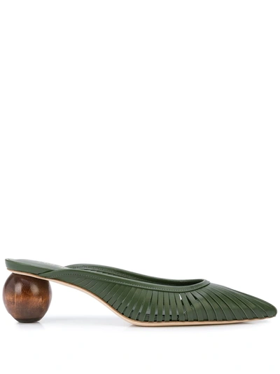 Cult Gaia Alia Cutout Leather Mules In Green