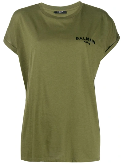 Balmain Logo Print T-shirt In Green