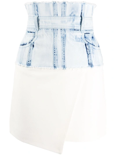 Balmain Denim-trim Asymmetrical Mini Skirt In Blue