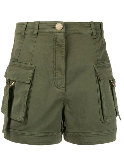 Balmain Stretch-cotton High-rise Cargo Shorts In Green