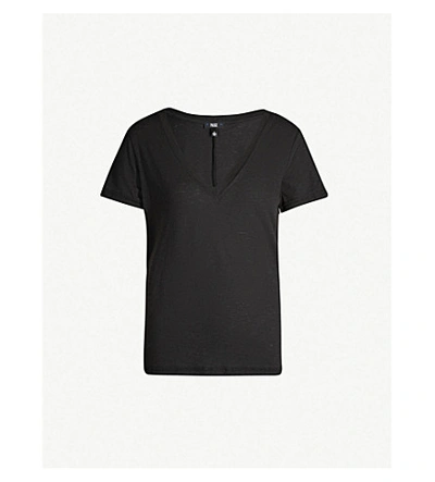 Paige Zaya V-neck Cotton And Modal-blend T-shirt In Faded Black