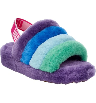 Ugg X Born This Way Foundation Pride Fluff Yeah Rainbow Shearling Sandal Slippers In Pride Purple