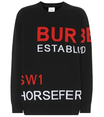 Burberry Intarsia Merino Wool-blend Sweater In Black