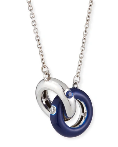 Adolfo Courrier 18k White Gold Diamond & Blue Enamel Necklace