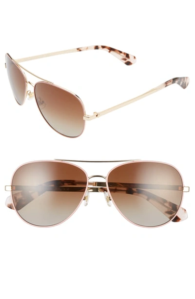Kate Spade Avaline 2 58mm Polarized Aviator Sunglasses In Gold/ Brown/ Pink