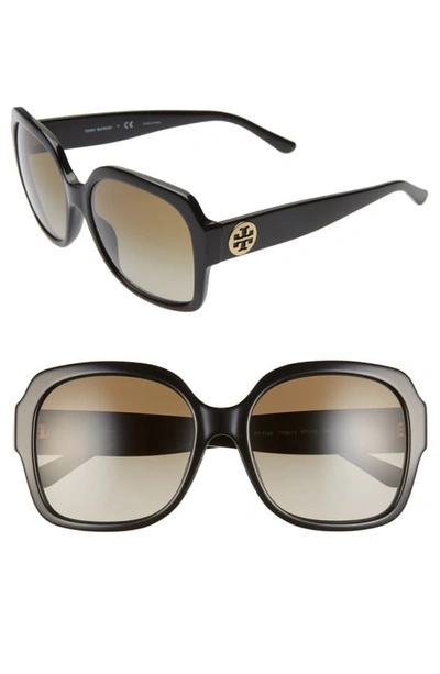 Tory Burch Women's Square Sunglasses, 57mm In Black/smoke Gradient