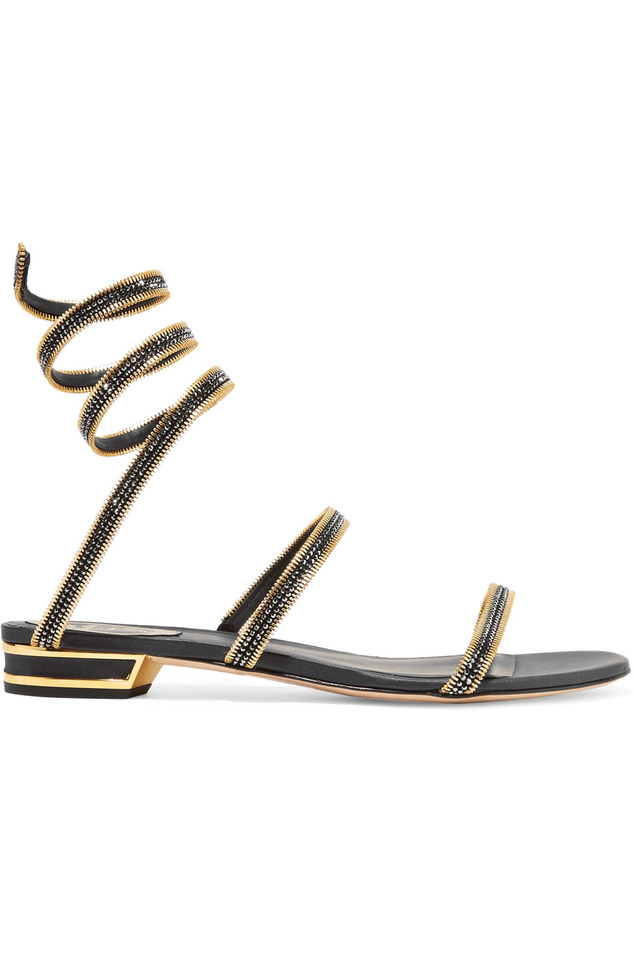 RenÉ Caovilla Gold Hardware And Sequin-embellished Leather Sandals ...