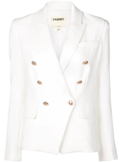 L Agence Brea Pinstripe Linen Blazer In White