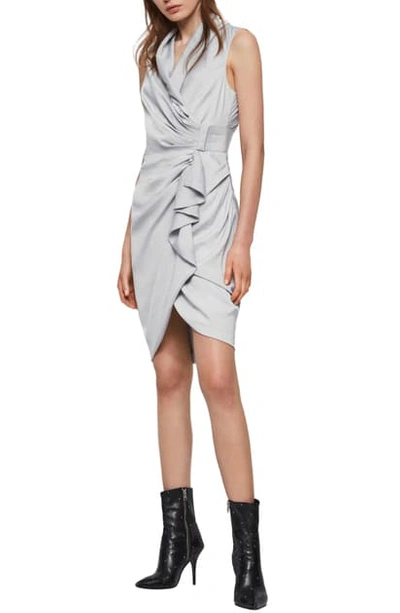 Allsaints Cancity Ruched Wrap Dress In Pale Grey