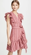 Rebecca Taylor Stripe Ruffle Sleeveless Linen Wrap Dress In Desert Rose