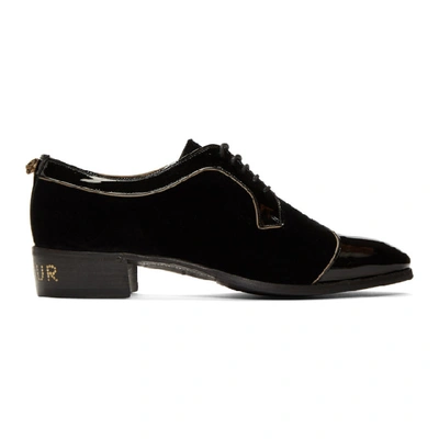 Gucci Men's Thune Velvet Lace-up Shoes W/ Patent Leather Trim In Black