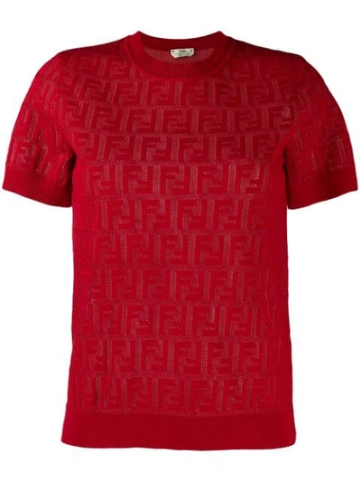 Fendi Intarsia-knit Cotton-blend Sweater In Red