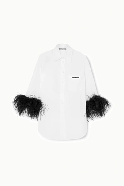 Prada Feather-trimmed Cotton-poplin Shirt In White