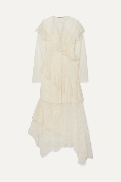 Philosophy Di Lorenzo Serafini Asymmetric Ruffled Lace Midi Dress In Ivory