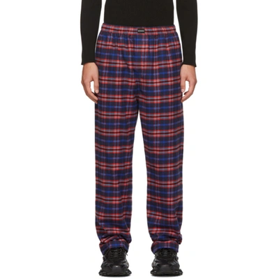 Balenciaga Wide-leg Checked Cotton-flannel Drawstring Trousers In Blue