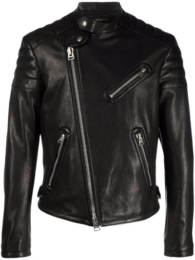Tom Ford Black Asymmetric Biker Leather Jacket