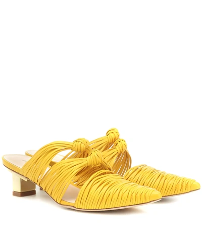 Cult Gaia Paige Knotted Leather Mules In Yellow